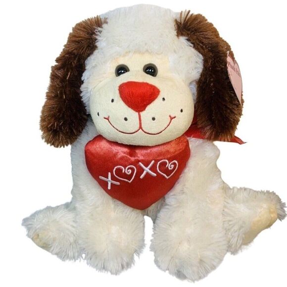 White Brown Floppy Ears Puppy Dog Soft Plush Pals Stuffed Valentine’s Toy 17” - Picture 2 of 5